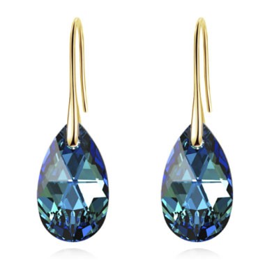 Brincos Dourados com Swarovski Azul Metálico
