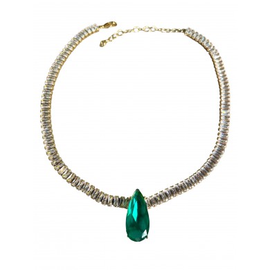 Choker Dourada com Gota Verde