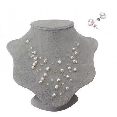 Conjunto de Pérolas Naturais com Colar Invisível