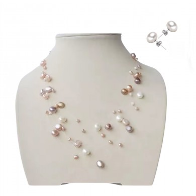 Conjunto de Pérolas Naturais com Colar Invisível