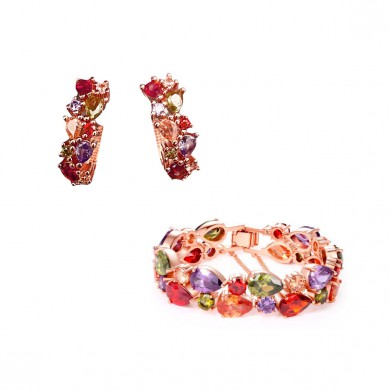 Conjunto Luxo Rosê com Pedras Brasileiras