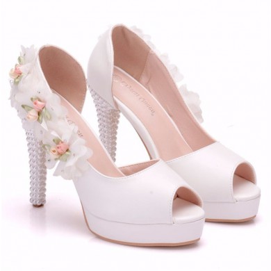 Peep Toe - Branco com Flores