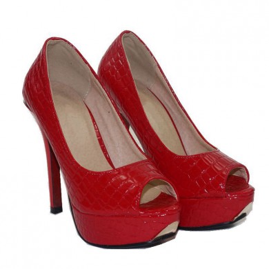 Peep Toe - Pele de Cobra Vermelho