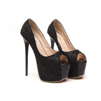 Peep Toe - Preto com Renda