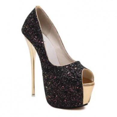 Peep Toe - Preto e Dourado