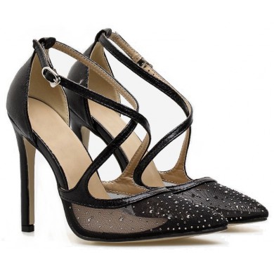 Scarpin - Transparente Preto com Cristais