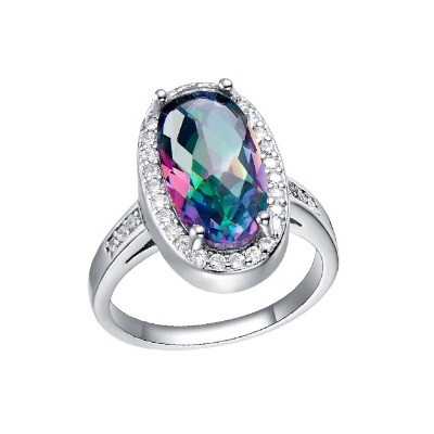 Anello con topazio arcobaleno mistico, fatto a mano in argento