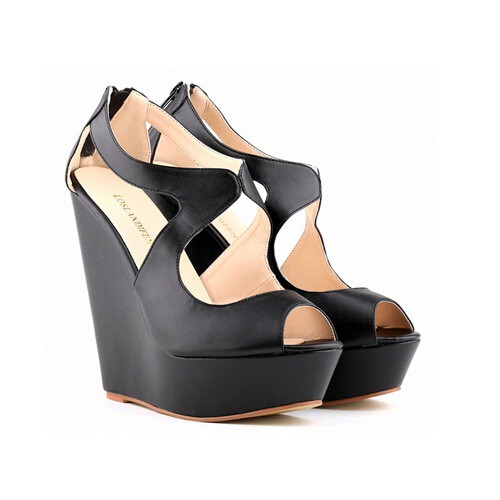 Peep toe cheap anabela preto