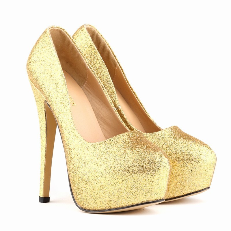 Salto alto dourado sales brilhante