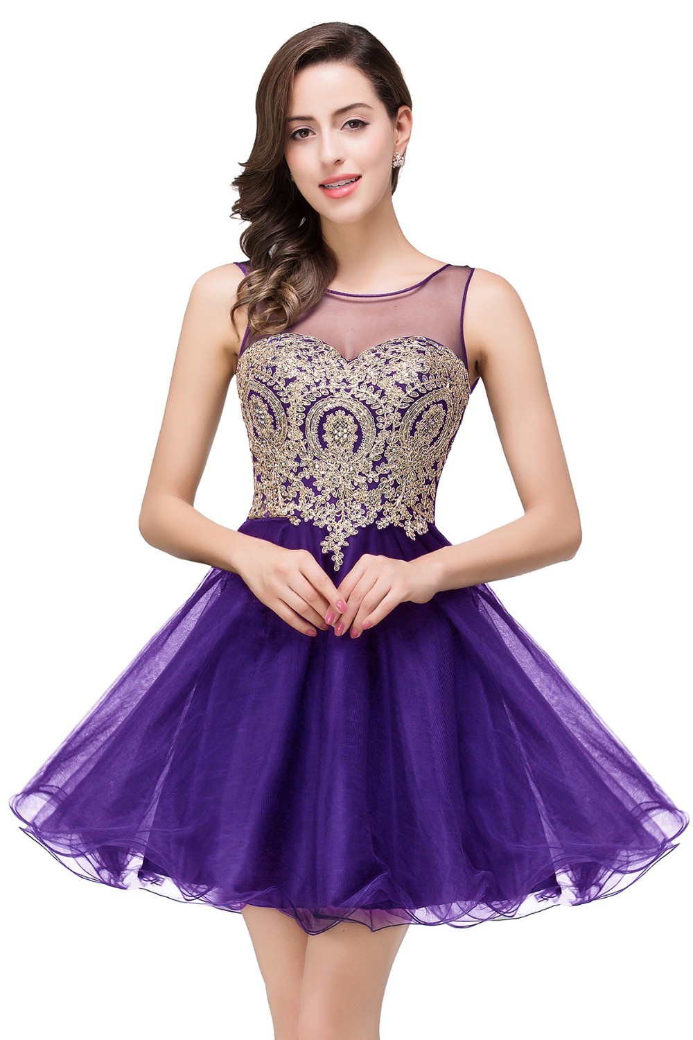 vestido de debutante roxo curto