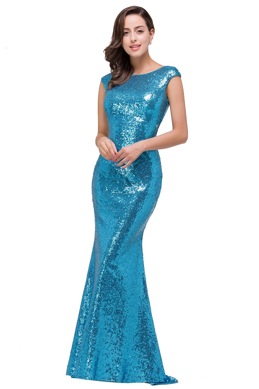 Vestido de Festa Paet Azul V00030 Parise Joias
