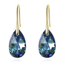 Brincos Dourados com Swarovski Azul Metálico