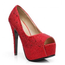 Peep Toe - Vermelho com Cristais