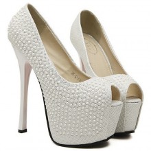 Peep Toe - Branco com Pérolas