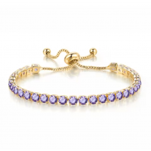 Pulseira Ajustável Dourada com Zircônias Lilás