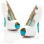 Peep Toe - Branco e Azul com Flores