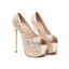 Peep Toe - Dourado com Renda