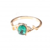 Anel Dourado Oval Verde